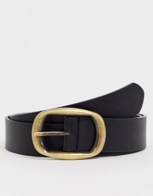 Asos faux leather wide belt in black with vintage gold burnished buckle