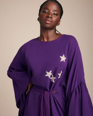 Reem Acra Georgette Caftan with Ruffle