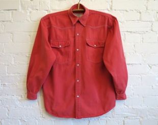 MyVintageFeeling - Red Denim Shirt Cotton Mens
