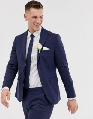 Veste de costume slim en lin stretch   Bleu marine