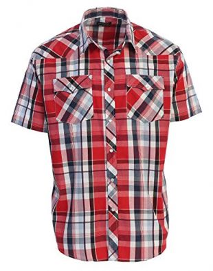 Gioberti Men's Plaid Western Shirt, Red/Navy/White, XX Large