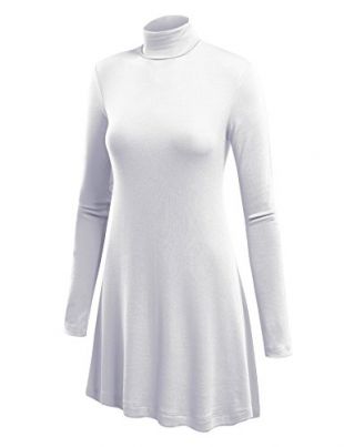 WT992 Womens Long Sleeve Turtleneck Sweater Tunic with Various Hem S WHITE