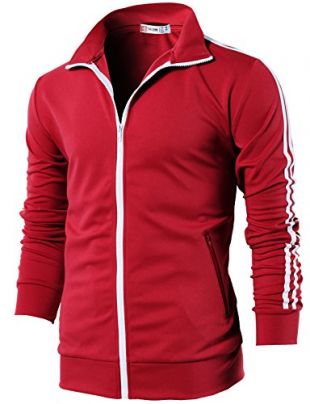 H2H Mens Slim Fit Zip-up Long Sleeves Training Jacket RED US M/Asia L (CMOJA0103)