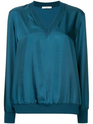 Tibi Mendini Twill v neck Top