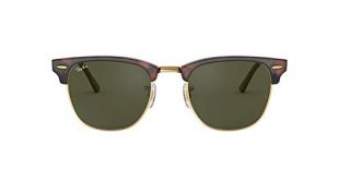 Ray-Ban RB3016 Clubmaster Square Sunglasses, Mock Tortoise Gold/Green, 51 mm