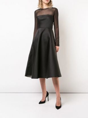Mesh Panel Flared Dress