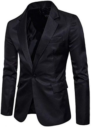 Men's Long Sleeves Peak Lapel Collar One Button Slim Fit Sport Coat Blazer, Black, M/38R = Tag XL