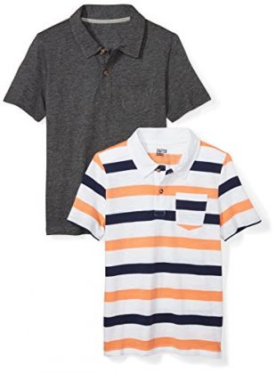 Amazon Brand - Spotted Zebra Boys' Toddler 2-Pack Slub Jersey Short-Sleeve Polo Shirts, Orange Stripe/Black, 3T