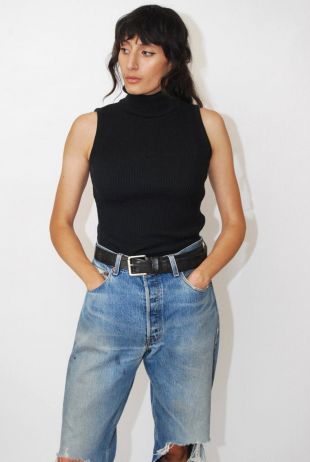 vintage Sleeveless Turtleneck ribbed shirt top