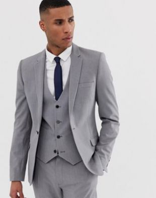 Asos super skinny suit jacket in mid gray