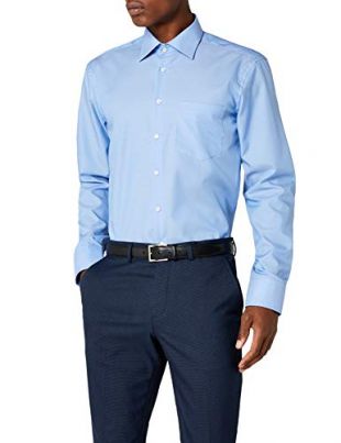 Seidensticker - Chemise de travail Col chemise classique  - Manches longues - Homme , Bleu - Blau (14 mittelblau) , X-Large (Taille Fabricant  : 43)