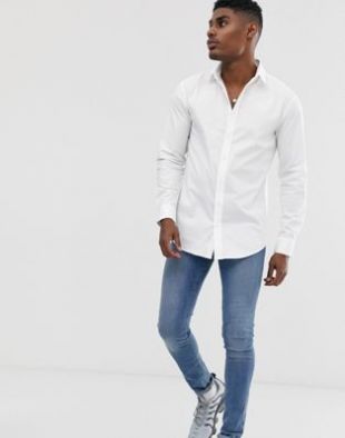 Chemise moulante à manches longues   Blanc