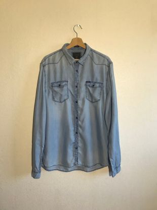 Denim chemise longue manche coton bouton Vintage Western suppose que Blue Jeans chemise homme jusqu'à chemise Cowboy Denim Jean veste Boyfriend Shirt grand