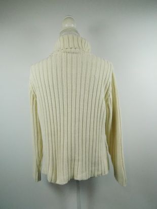 Vintage Liz Claiborne Ivory Striped Print Knitted Roll Down Turtleneck Jumper