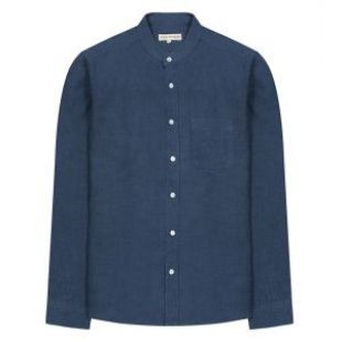 Far Afield Navy Linen Collarless Twombly Shirt