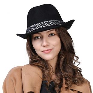 Jeff & Aimy Wool Felt Fedora Panama Hat Winter Men Women Packable Wide Brim Gangster Hipster Jazz Hats Black