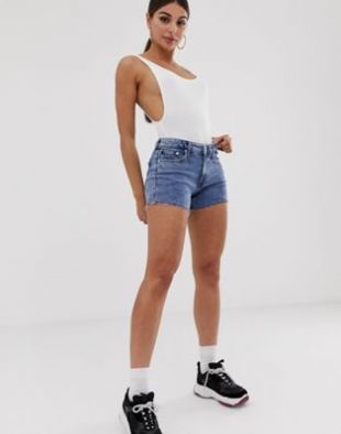 Calvin Klein Jeans high rise cut off short with embroidered logo detail | ASOS