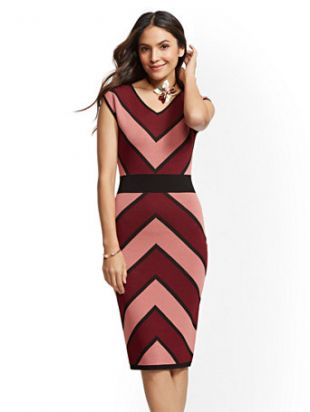 Chevron Stripe Sheath Sweater Dress