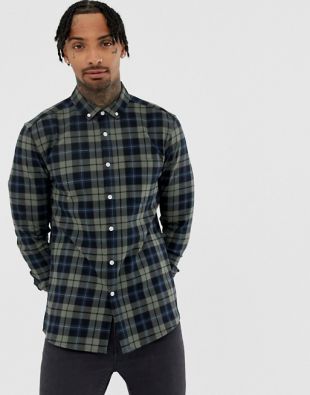 skinny check shirt in khaki