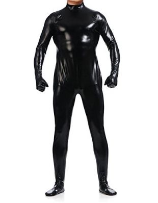 WOLF UNITARD Shiny Metallic Unitard Zentai Bodysuit X-Large Black
