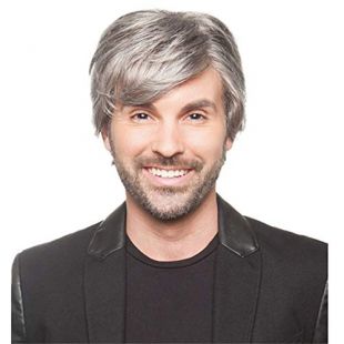 AUWIGS Mode Style Court Gris Sliver Cheveux Perruque pour Hommes Naturel Looking Synthétique Chaleur Résistant Plein Tête Perruque avec Gratuit Casquette 8" 80G