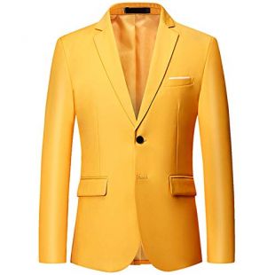 YOUTHUP Blazer Homme Slim Fit Formel avec Deux Boutons Classqiue Veste Couleur Unie Mariage d'affaires Bal, Jaune, M