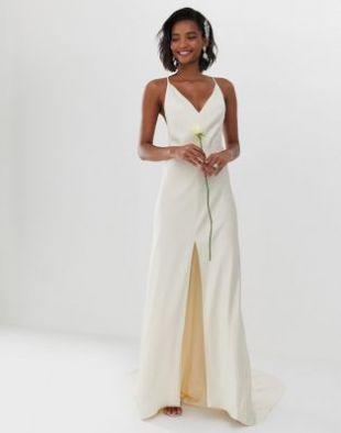 cami split front wedding dress