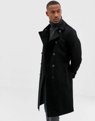 shower resistant longline trench coat with belt in black