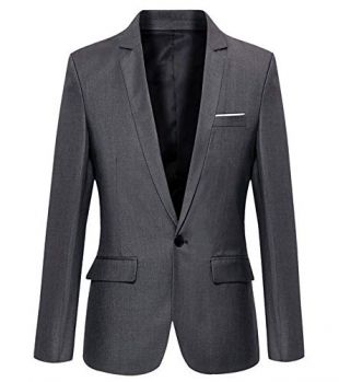 Mens Slim Fit Casual One Button Blazer Jacket (302 Grey, M)