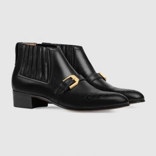 Leather Ankle Boot with G Brogue in White
