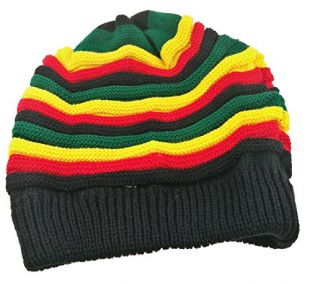 UNIGIFT Colored Striped Long Style Hip-hop Hairy Knitted Hat-The Jamaican Reggae Hat (Green Red)