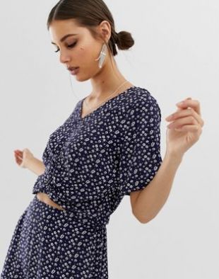 Na kd co ord flower print crop top in navy