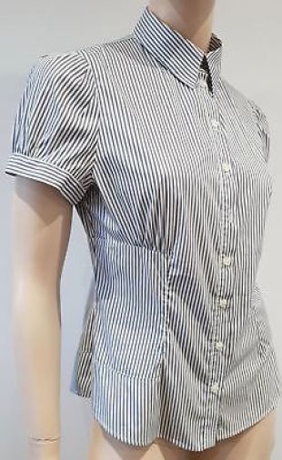 ANNE FONTAINE White Grey Cotton Blend Stripe Short Sleeve Blouse Shirt Top 40  | eBay