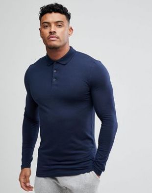 Asos Polo moulant manches longues en jersey stretch Bleu marine