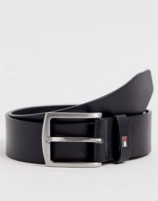 Denton  Ceinture en cuir avec logo drapeau   Noir
