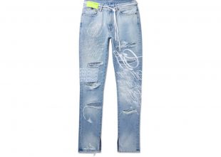 Off White Ev Bravado Crystal Distressed Denim Jeans Light Blue