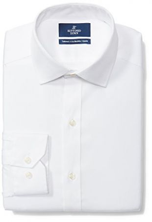 BUTTONED DOWN Men's Tailored Fit Spread-Collar Solid Non-Iron Dress Shirt (No Pocket), White, 15.5" Neck 36" Sleeve