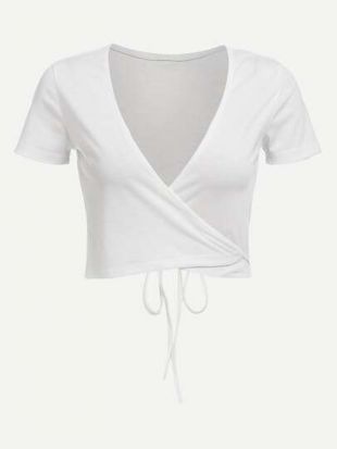 Tee shirt à chevauchement à col en V avec nœud