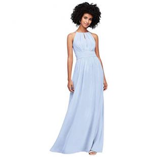 David's Bridal High-Neck Chiffon Bridesmaid Dress with Keyhole Style F19953, Ice Blue, 0