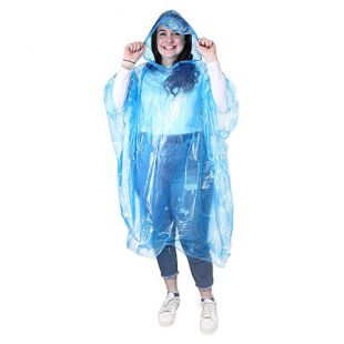 eBuyGB Men's Emergency Water Proof Rain Ponchos with Hoods, Blue, X-Large, Pack of 9