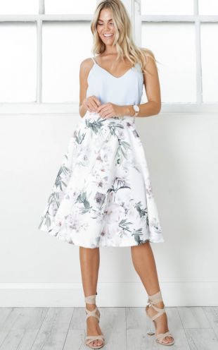 Whirlwind Midi Skirt In White Floral Produced By SHOWPO