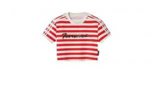 Adidas Originals x Fiorucci Stripe Crop Tee in Off White