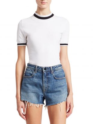 Striped Rib Knit Trim Top