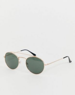 AJ Morgan Lunettes de soleil rondes à double barre supérieure en Doré