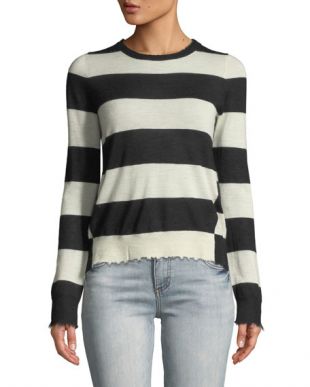 Source Striped Cashmere Frayed Sweater