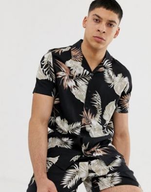 New Look   Chemise avec col à revers et imprimé feuille (ensemble) | ASOS