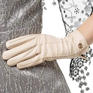 Nappaglo Women's Classic Genuine Nappa Leather Gloves Pure Cashmere Lining Winter Warm Simple Gloves (Touchscreen or Non-Touchscreen) (L (Palm Girth:7.5"-8"), Creamy White (Non-Touchscreen))