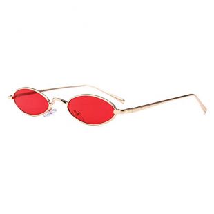Mxssi Small ovale lunettes de soleil pour hommes femmes Retro Metal Frame jaune rouge Vintage lunettes de soleil C1