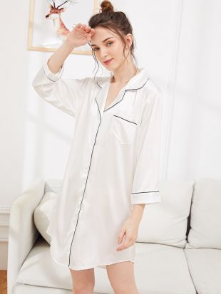 Romwe Robe chemisier en satin à bordure