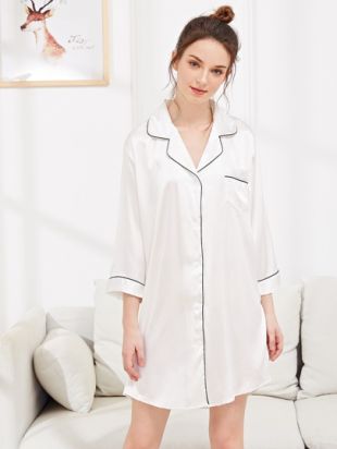 Robe chemisier en satin à bordure